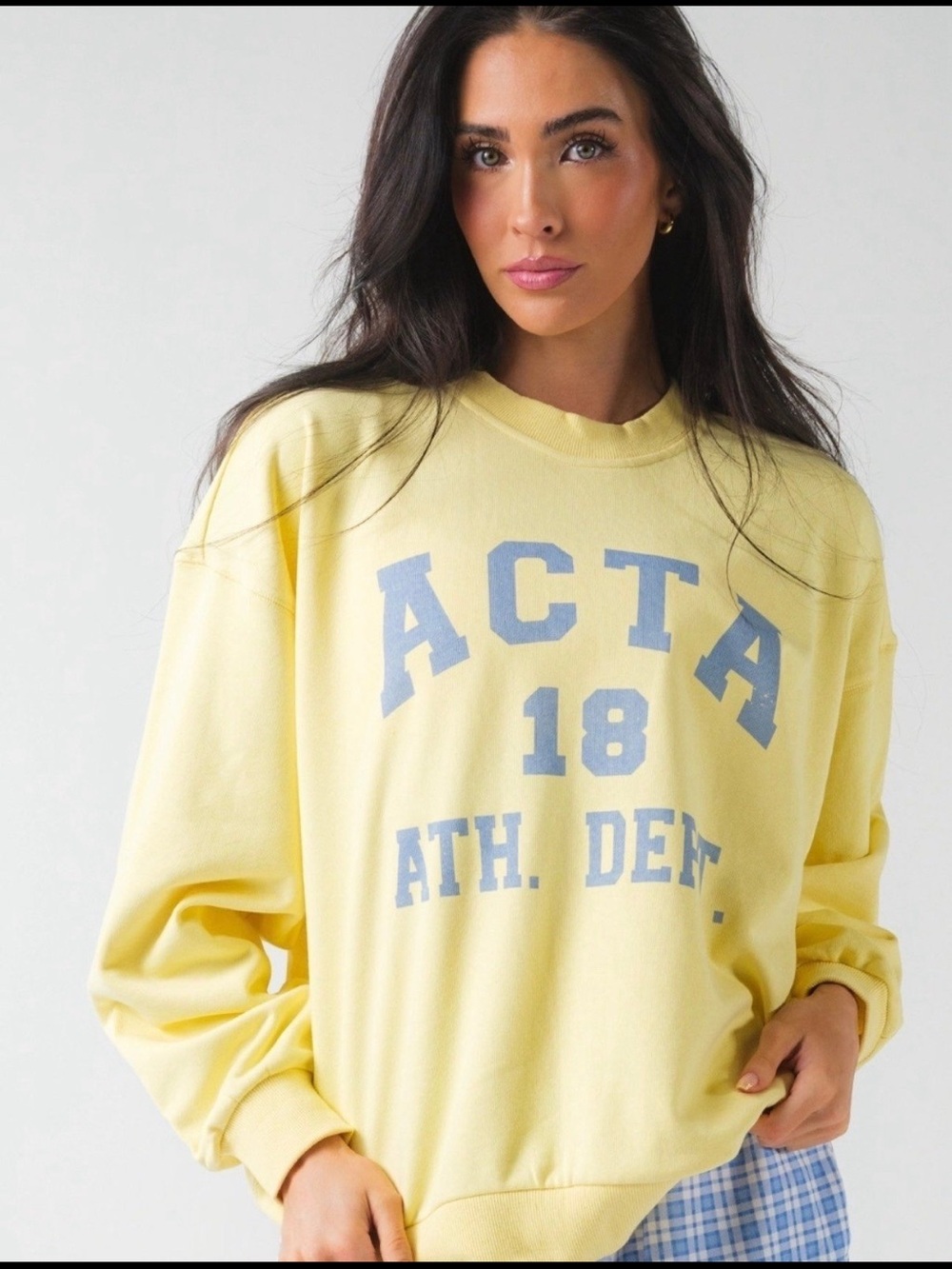 ACTA Lemon Yellow Crewneck Sweatshirt with Light Blue Print